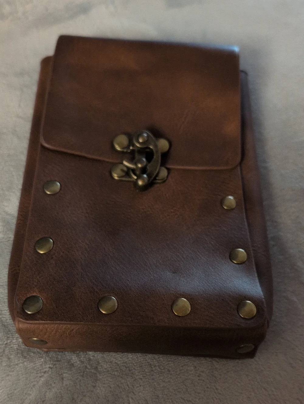 Brown Leather Men's Belt Bag with Stud Detail